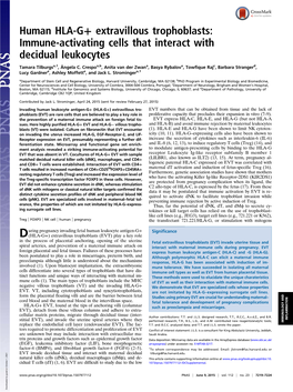 Human HLA-G+ Extravillous Trophoblasts: Immune-Activating Cells That Interact with Decidual Leukocytes