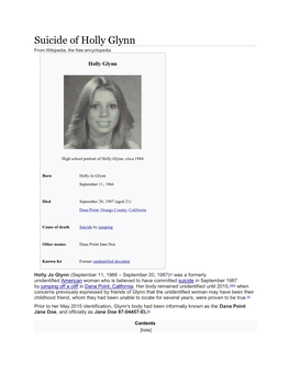 Suicide of Holly Glynn from Wikipedia, the Free Encyclopedia