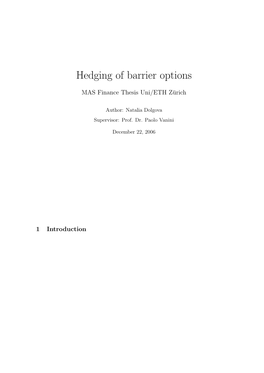 Hedging of Barrier Options