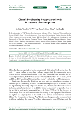 ﻿China's Biodiversity Hotspots Revisited: a Treasure Chest for Plants