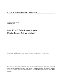 48209-001: Medha Energy Private Limited Initial Environmental