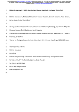 Highly Abundant and Diverse Planktonic Freshwater Chloroflexi