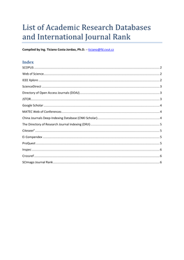 List of Academic Research Databases and International Journal Rank