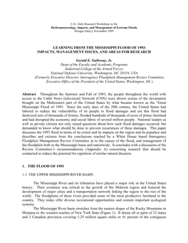 Learning from the Mississippi Flood of 1993: Impacts, Management Issues, and Areas for Research