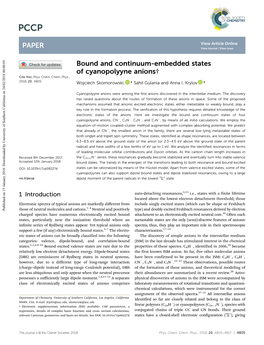 Bound and Continuum-Embedded States of Cyanopolyyne Anions† Cite This: Phys