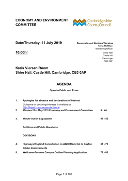 ECONOMY and ENVIRONMENT COMMITTEE Date:Thursday, 11 July 2019 10:00Hr Kreis Viersen Room Shire Hall, Castle Hill, Cambridge