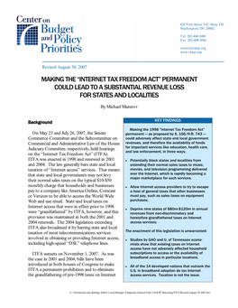 Internet Tax Freedom Act” Permanent Could Lead to a Substantial Revenue Loss for States and Localities