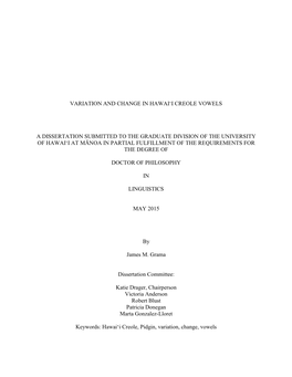 Variation and Change in Hawaiʻi Creole Vowels A