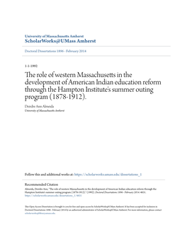 The Role of Western Massachusetts in the Development of American Indian Education Reform Through the Hampton