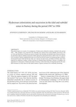 Hydrozoan Colonization and Succession in the Tidal and Subtidal Zones in Surtsey During the Period 1967 to 1984