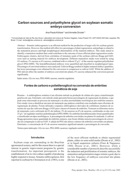 Carbon Sources and Polyethylene Glycol on Soybean Somatic Embryo Conversion