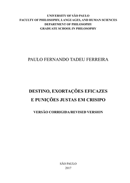 Paulo Fernando Tadeu Ferreira Destino, Exortações Eficazes E Punições Justas Em Crisipo