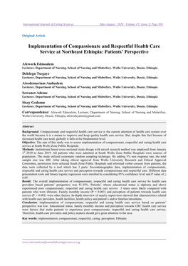 Implementation of Compassionate and Respectful Health Care Service at Northeast Ethiopia: Patients’ Perspective