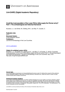 Could the Local Population of the Lower Rhine Delta Supply the Roman Army? Part 1: the Archaeological and Historical Framework