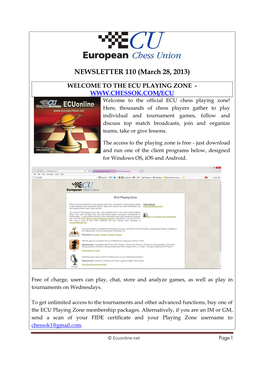 NEWSLETTER 110 (March 28, 2013)