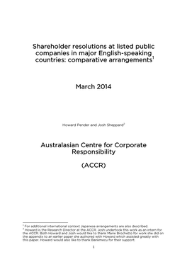 Shareholder Resolutions at Listed Public Companies in Major English-Speaking Countries: Comparative Arrangements1