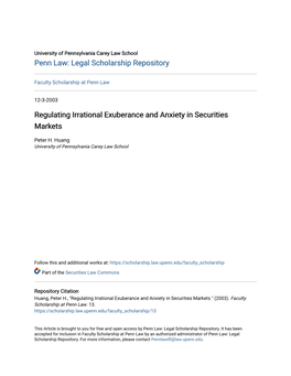 Regulating Irrational Exuberance and Anxiety in Securities Markets