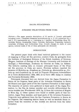 JURASSIC PELECYPODS from CUBA the Present Paper Deals with Fossil Material Gathered in the Course of Mapping in Pinar Del Rio Pr