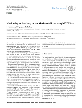 Monitoring Ice Break-Up on the Mackenzie River Using MODIS Data