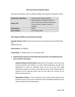 CEPF Final Project Completion Report Instructions to Grantees: Please