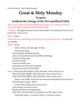 Great and Holy Monday Vespers