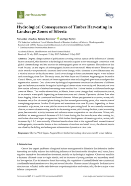 Hydrological Consequences of Timber Harvesting in Landscape Zones of Siberia