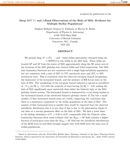 Deep HST V- and I-Band Observations of the Halo Of