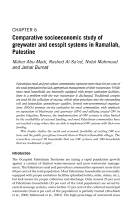 Comparative Socioeconomic Study of Greywater and Cesspit Systems in Ramallah, Palestine Maher Abu-Madi, Rashed Al-Sa’Ed, Nidal Mahmoud and Jamal Burnat