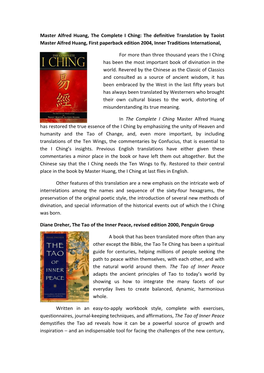 The Definitive Translation by Taoist Master Alfred Huang, First Paperback Edition 2004, Inner Traditions International