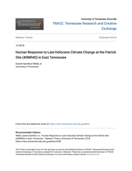 Human Response to Late Holocene Climate Change at the Patrick Site (40MR40) in East Tennessee