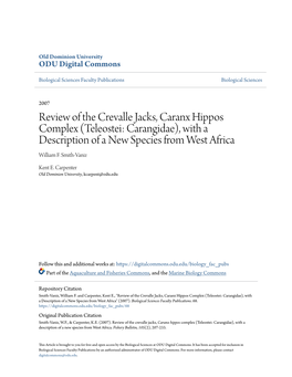 Review of the Crevalle Jacks, Caranx Hippos Complex (Teleostei: Carangidae), with a Description of a New Species from West Africa William F
