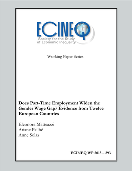 Does Part-Time Employment Widen the Gender Wage Gap? Evidence from Twelve European Countries