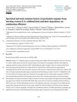 Speciated and Total Emission Factors of Particulate Organics from Burning Western U.S