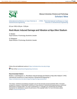 Rock Music Induced Damage and Vibration at Nya Ullevi Stadium