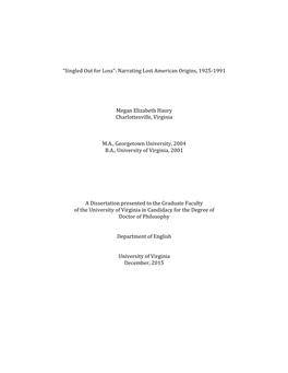 “Singled out for Loss”: Narrating Lost American Origins, 1925-1991