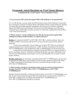 Frequently Asked Questions on Viral Tumor Diseases Compiled by the AAAP Tumor Virus Committee (2012)