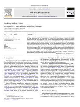 Behavioural Processes Barking and Mobbing