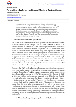 Park & Ride – Exploring the Demand Effects of Parking Charges 1