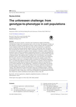 The Unforeseen Challenge: from Genotype-To-Phenotype in Cell Populations