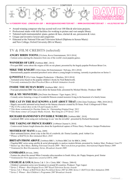 TV & FILM CREDITS (Selected)