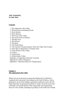 THE YOSIMITE by John Muir Contents 1. the Approach to the Valley 2