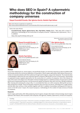 A Cybermetric Methodology for the Construction of Company Universes Raquel Escandell-Poveda; Mar Iglesias-García; Natalia Papí-Gálvez