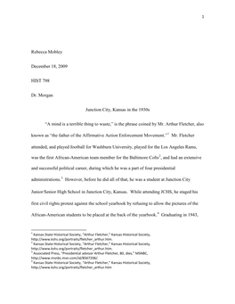 Rebecca Mobley December 18, 2009 HIST 798 Dr. Morgan Junction City, Kansas in the 1930S