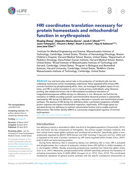 HRI Coordinates Translation Necessary for Protein Homeostasis And