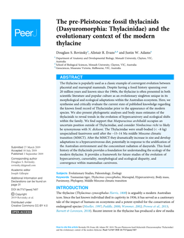 (Dasyuromorphia: Thylacinidae) and the Evolutionary Context of the Modern Thylacine