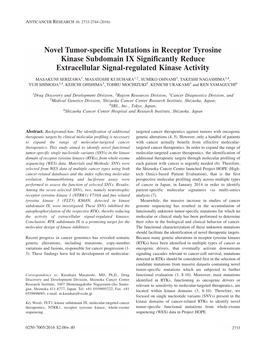 Novel Tumor-Specific Mutations in Receptor Tyrosine Kinase Subdomain IX Significantly Reduce Extracellular Signal-Regulated Kinase Activity