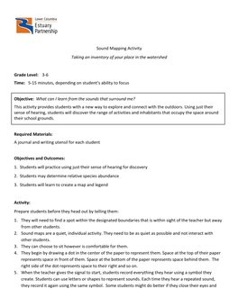 Sound Mapping Activity Taking an Inventory of Your Place in the Watershed