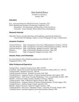 Alan Sanford Prince CURRICULUM VITAE January, 2007