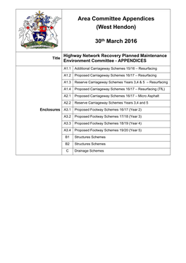 Area Committee Appendices (West Hendon) 30Th March 2016