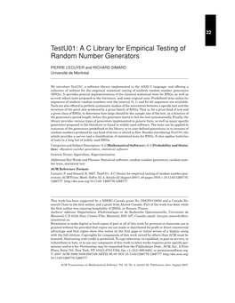 Testu01: a C Library for Empirical Testing of Random Number Generators